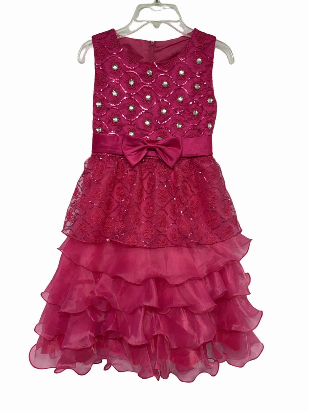 Boutique Girls Size 10 Pink Sequin Rhinestone Ruffle Pageant Party Dress